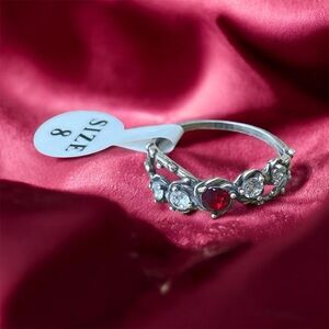 925 Sterling Silver Ring with Red and Clear Zircon Stones Size 8